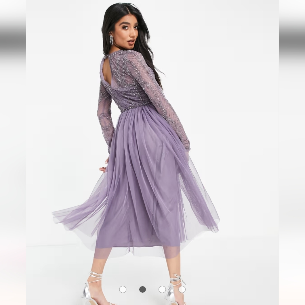 New W/ Tags Asos Design Embellished Bodice Midi Dress With Tulle Skirt In Purple